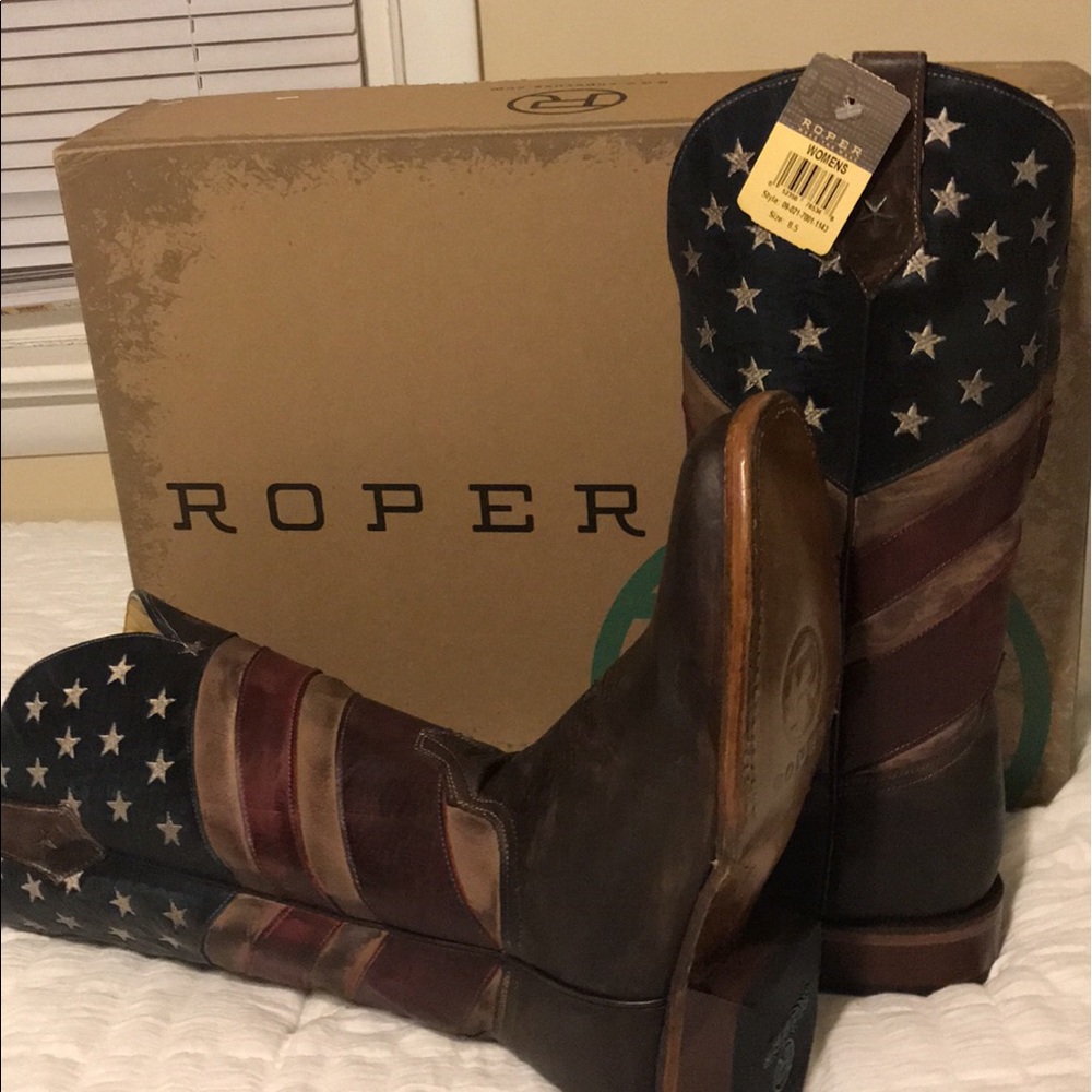 Brand New! Square Toe American Flag Cowboy Boots